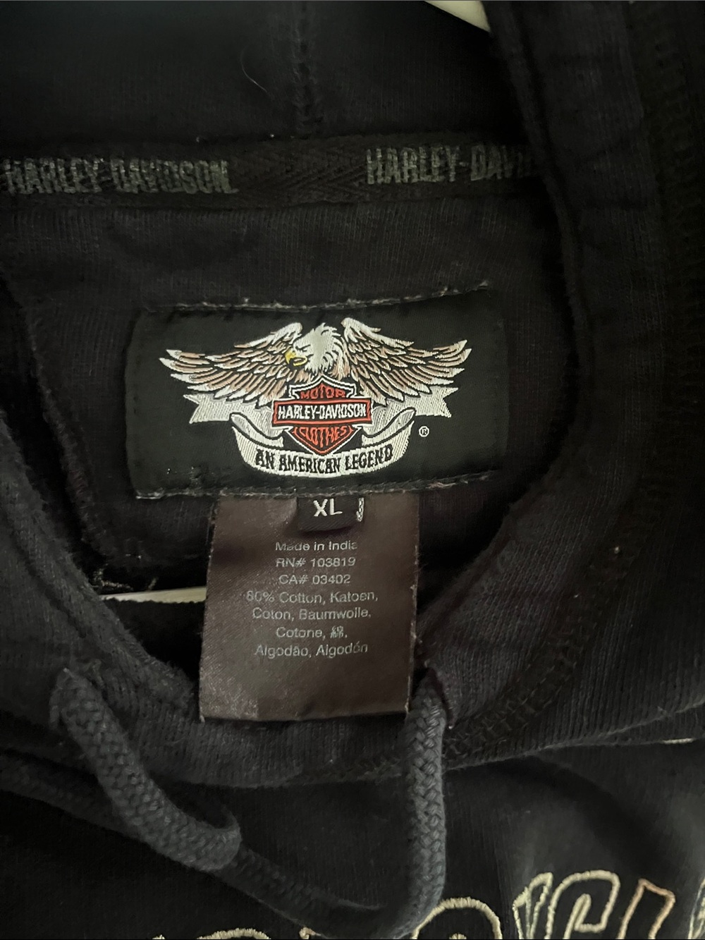 Harley-Davidson Black Pullover Hoodie with White Lettering - Picture 4 of 4